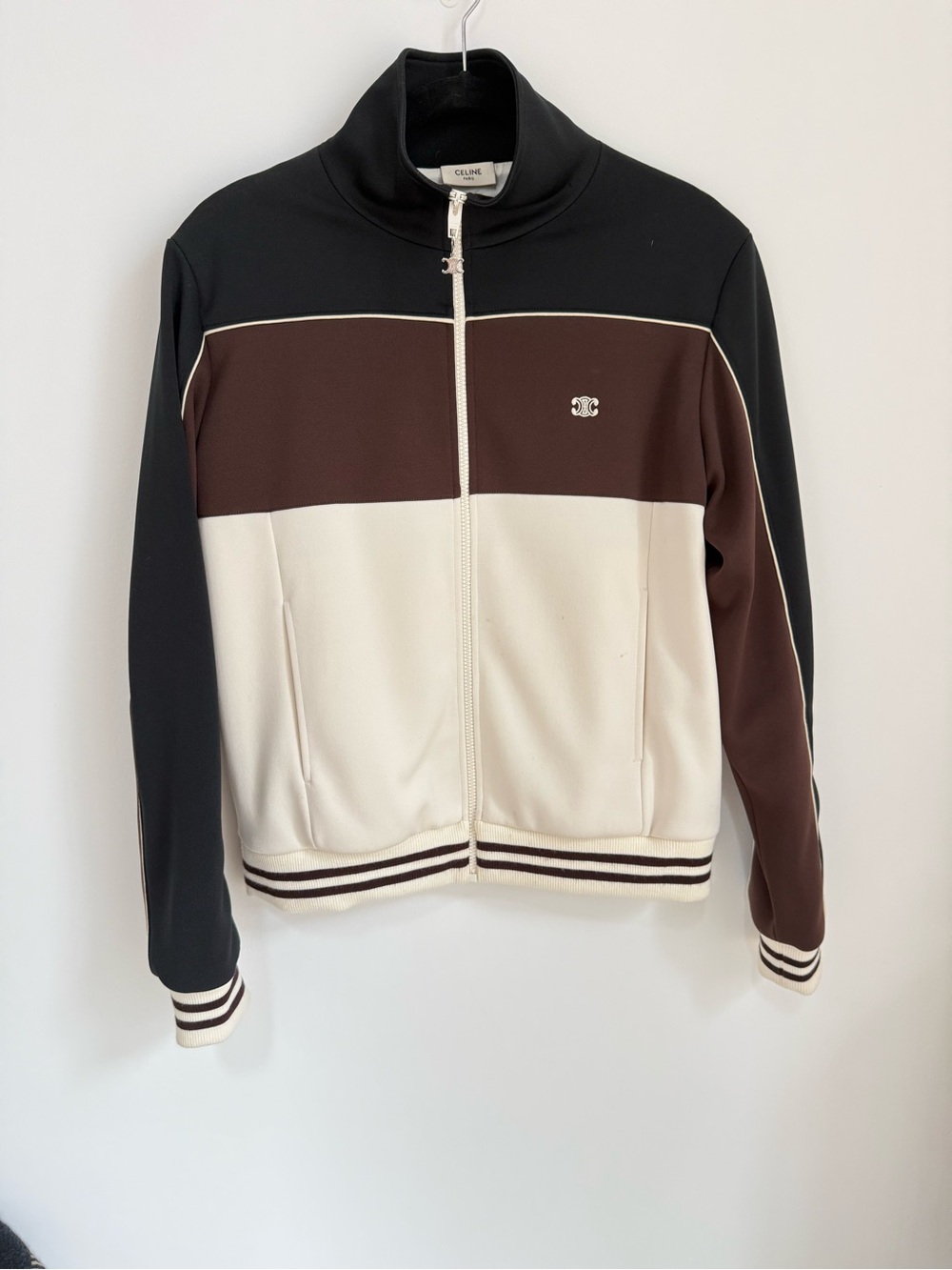 Celine Black Brown Cream Panel Track Jacket